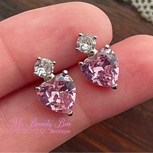 Pink Crystal Heart Stud Earrings